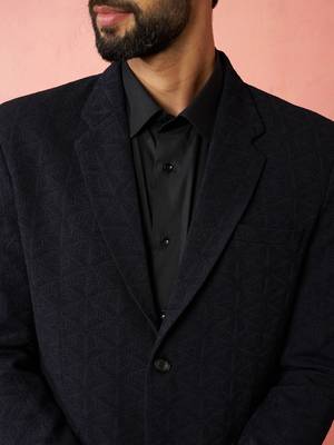 navy blue bafta embossed blazer - wedding party formal ethnic wear 2