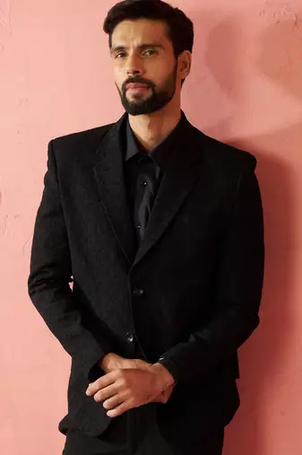 black bafta embossed blazer - wedding party formal ethnic wear