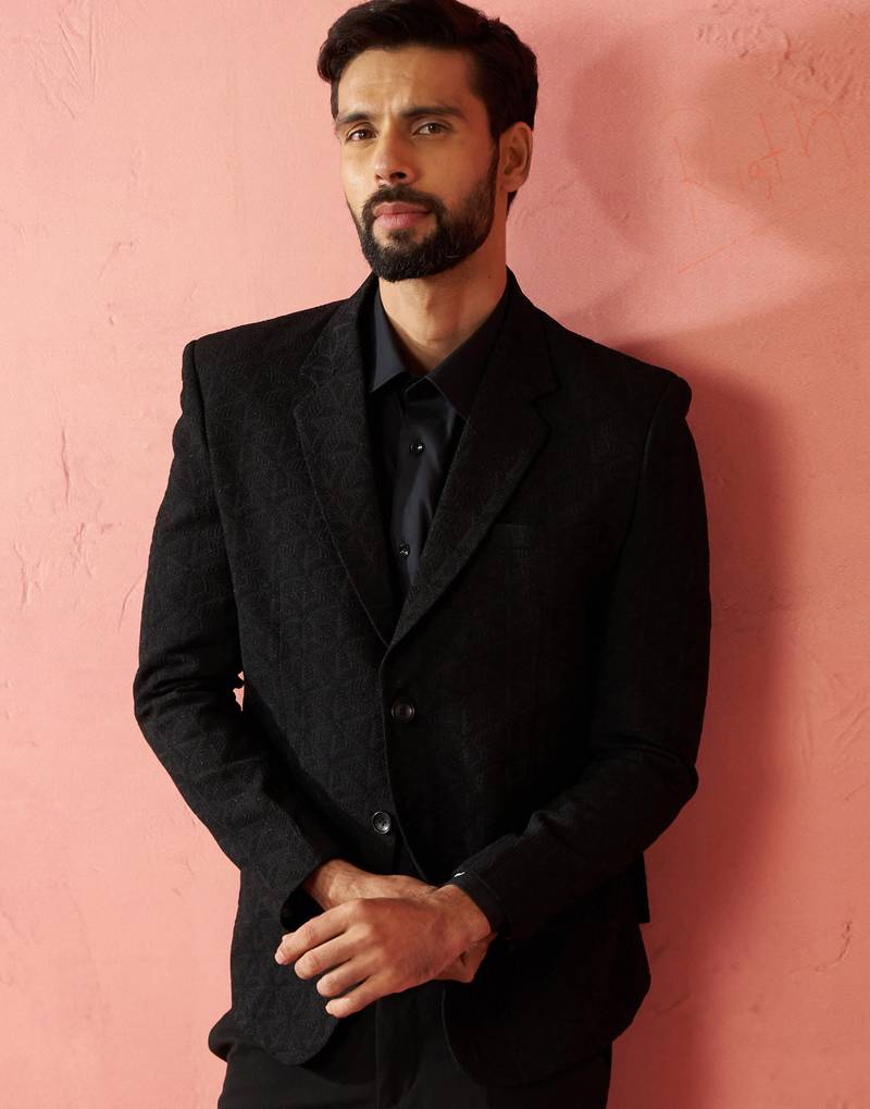 black bafta embossed blazer - wedding party formal ethnic wear