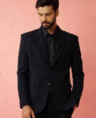 navy blue bafta embossed blazer - wedding party formal ethnic wear 3