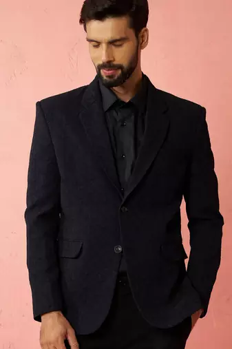 navy blue bafta embossed blazer - wedding party formal ethnic wear