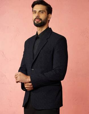 navy blue bafta embossed blazer - wedding party formal ethnic wear 4