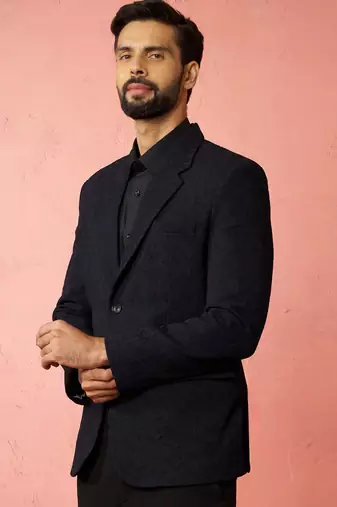 navy blue bafta embossed blazer - wedding party formal ethnic wear