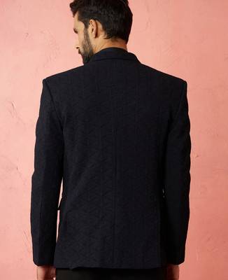 navy blue bafta embossed blazer - wedding party formal ethnic wear 5