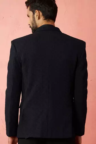 navy blue bafta embossed blazer - wedding party formal ethnic wear