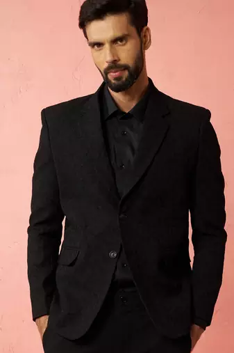 black bafta embossed blazer - wedding party formal ethnic wear