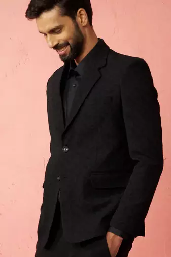 black bafta embossed blazer - wedding party formal ethnic wear