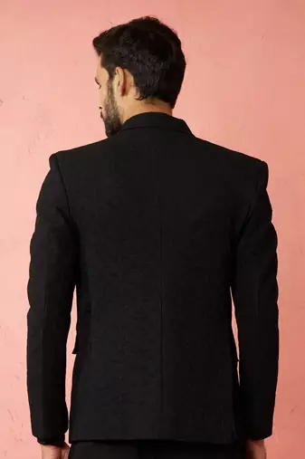 black bafta embossed blazer - wedding party formal ethnic wear