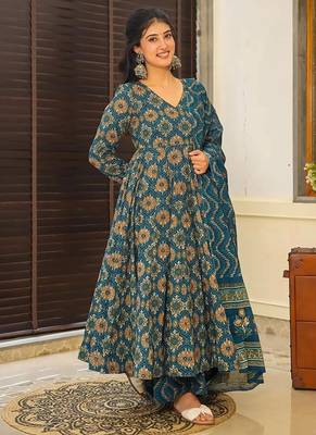 Aqua blue digital printed maslin  anarkali palazzo style 1