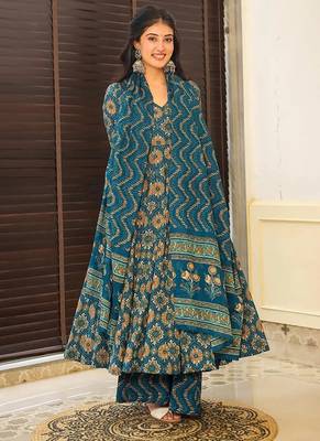 Aqua blue digital printed maslin  anarkali palazzo style 4
