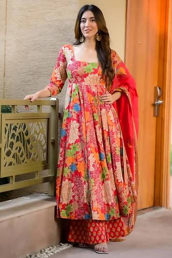 Pink digital printed maslin anarkali palazzo style