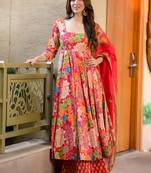 Pink digital printed maslin anarkali palazzo style