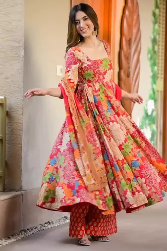 Pink digital printed maslin anarkali palazzo style