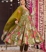 Green digital printed maslin anarkali palazzo style