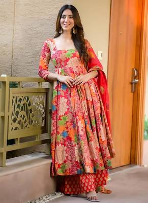 Pink digital printed maslin anarkali palazzo style 3