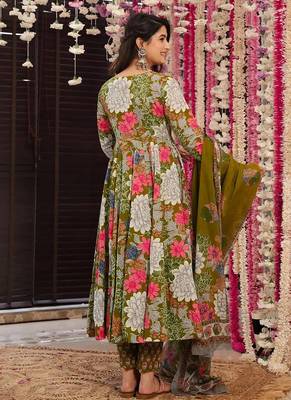 Green digital printed maslin anarkali palazzo style 2