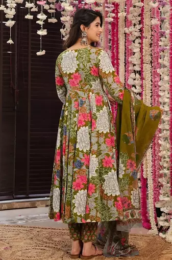 Green digital printed maslin anarkali palazzo style