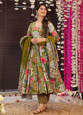 Green digital printed maslin anarkali palazzo style 3