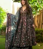 Black digital printed maslin anarkali palazzo style