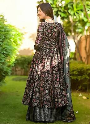 Black digital printed maslin anarkali palazzo style 2