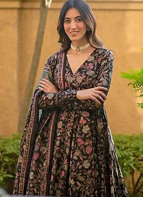 Black digital printed maslin anarkali palazzo style 3
