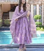 Lavender digital printed maslin anarkali palazzo style