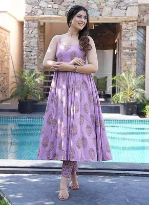 Lavender digital printed maslin anarkali palazzo style 2