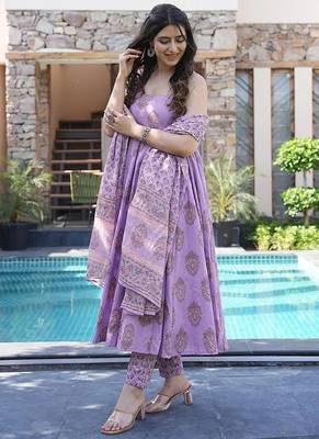 Lavender digital printed maslin anarkali palazzo style 3