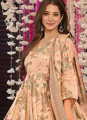Peach digital printed maslin anarkali palazzo style 1