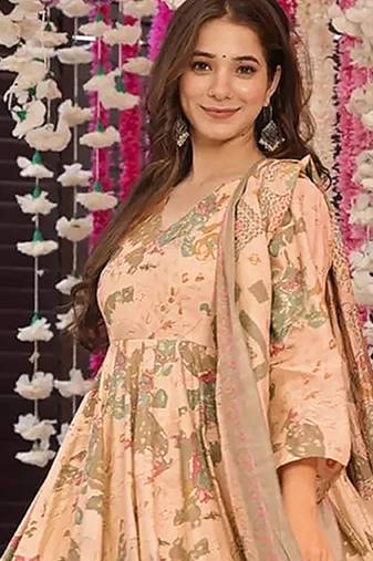Peach digital printed maslin anarkali palazzo style