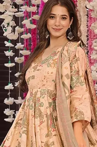 Peach digital printed maslin anarkali palazzo style