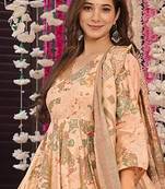 Peach digital printed maslin anarkali palazzo style