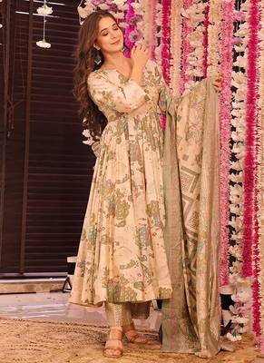Peach digital printed maslin anarkali palazzo style 3