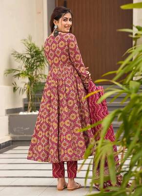 Burgundy digital printed maslin anarkali palazzo style 2