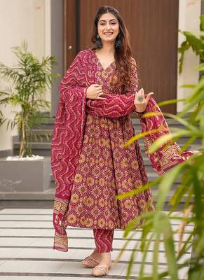 Burgundy digital printed maslin anarkali palazzo style 3