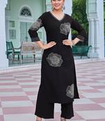 Floral Embroidered V-Neck Thread Work Straight Kurta With Palazzo