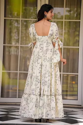 Cream heavy digital printed rayon gown style