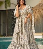 Cream heavy digital printed rayon gown style