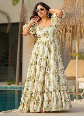 Off white heavy digital printed rayon gown style 1