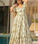 Off white heavy digital printed rayon gown style