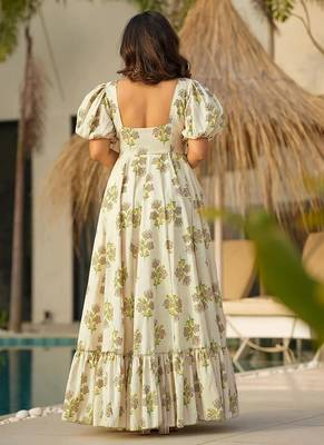 Off white heavy digital printed rayon gown style 2