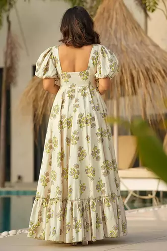 Off white heavy digital printed rayon gown style