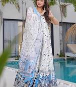 White heavy digital printed rayon gown style