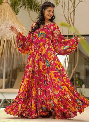 Megenta heavy digital printed heavy airtex chinon gown style 2