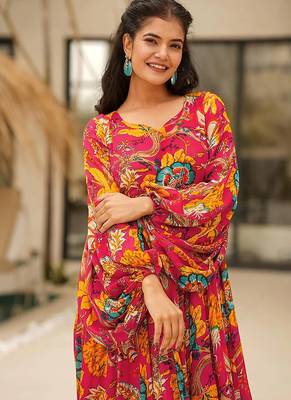 Megenta heavy digital printed heavy airtex chinon gown style 4