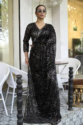 Black embroidered net saree 1