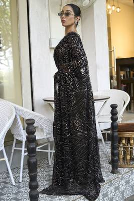 Black embroidered net saree 2