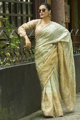 Green embroidered banarasi saree 1