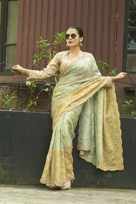 Green embroidered banarasi saree 2