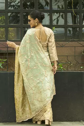 Green embroidered banarasi saree